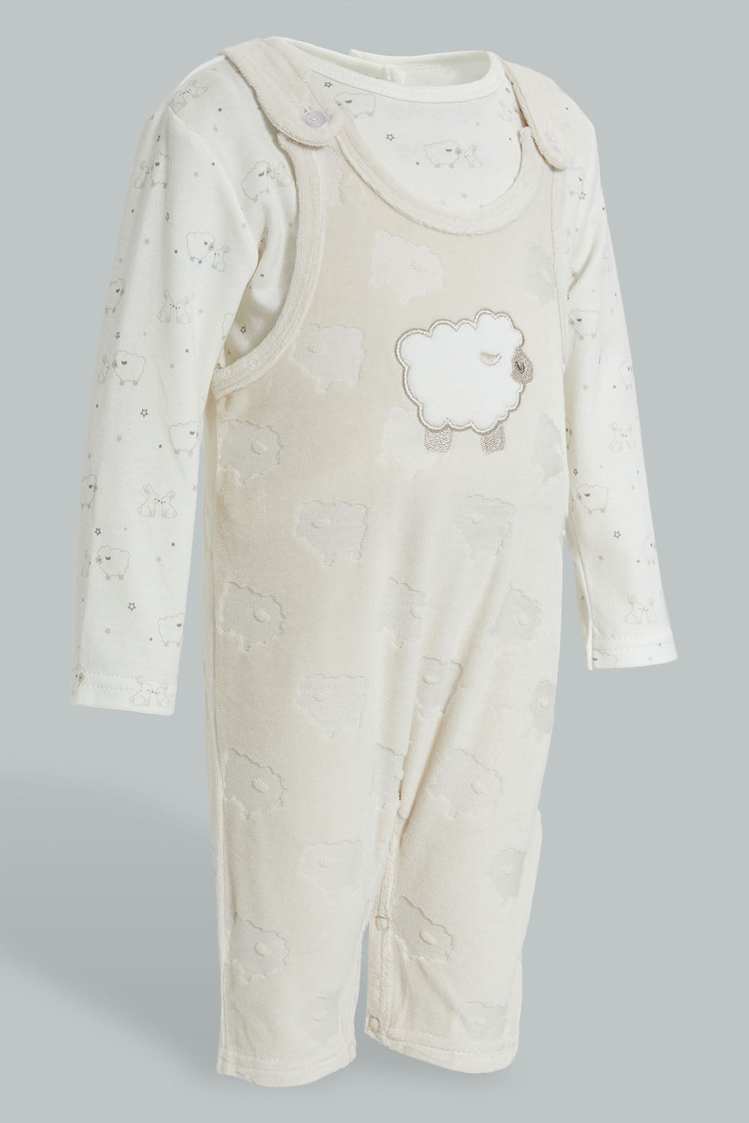 Redtag-Beige-Sheep-Jacquard-Duangree-Rompers-Baby-0 to 12 Months