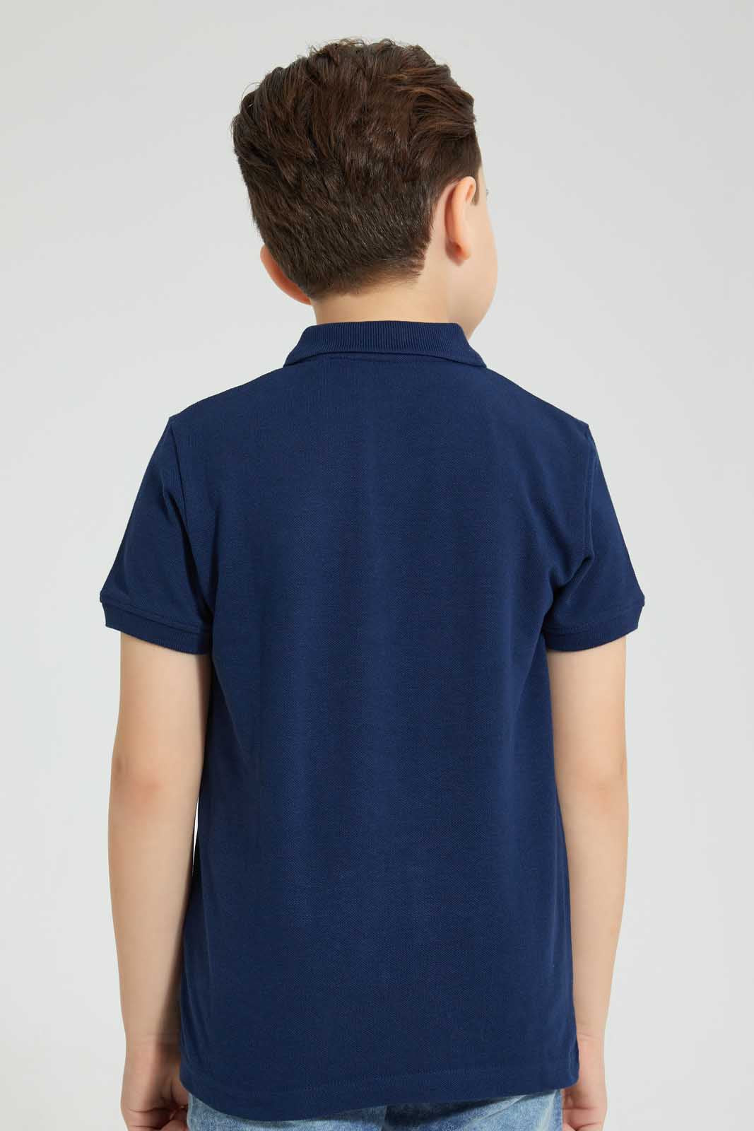 Redtag-Navy-Pique-Polo-Plain-Boys-2 to 8 Years