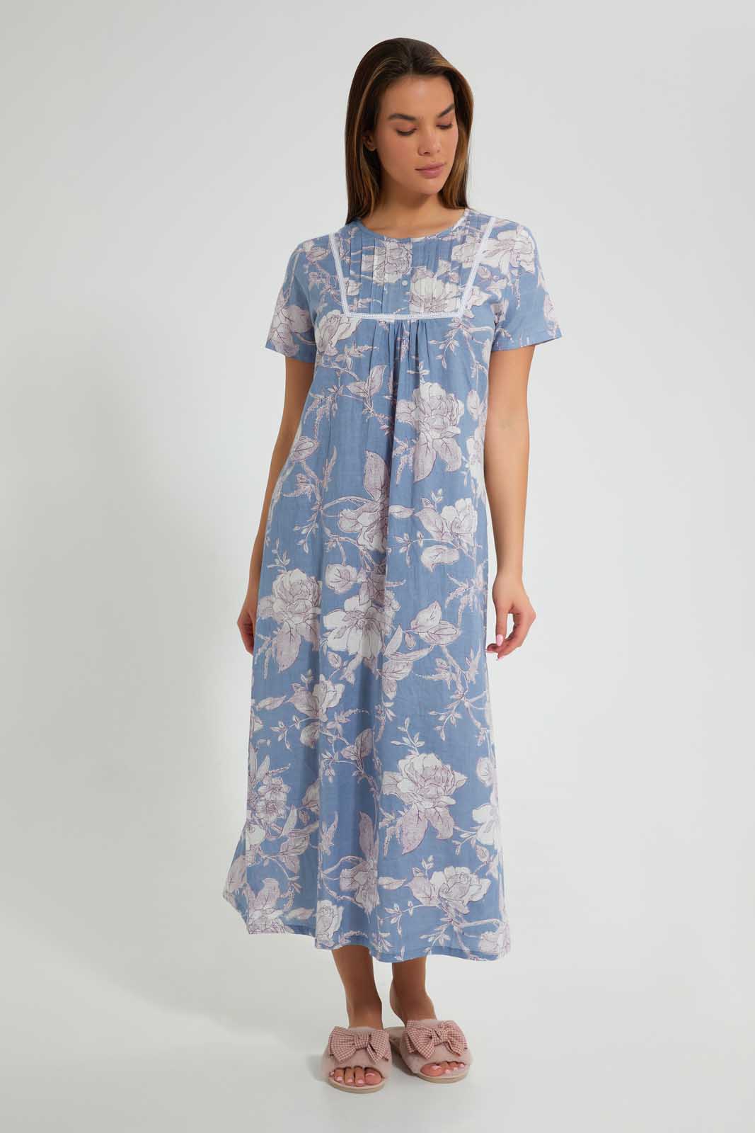 Redtag-Blue-Floral-Printed-Nightgown-Nightgowns-Women's-