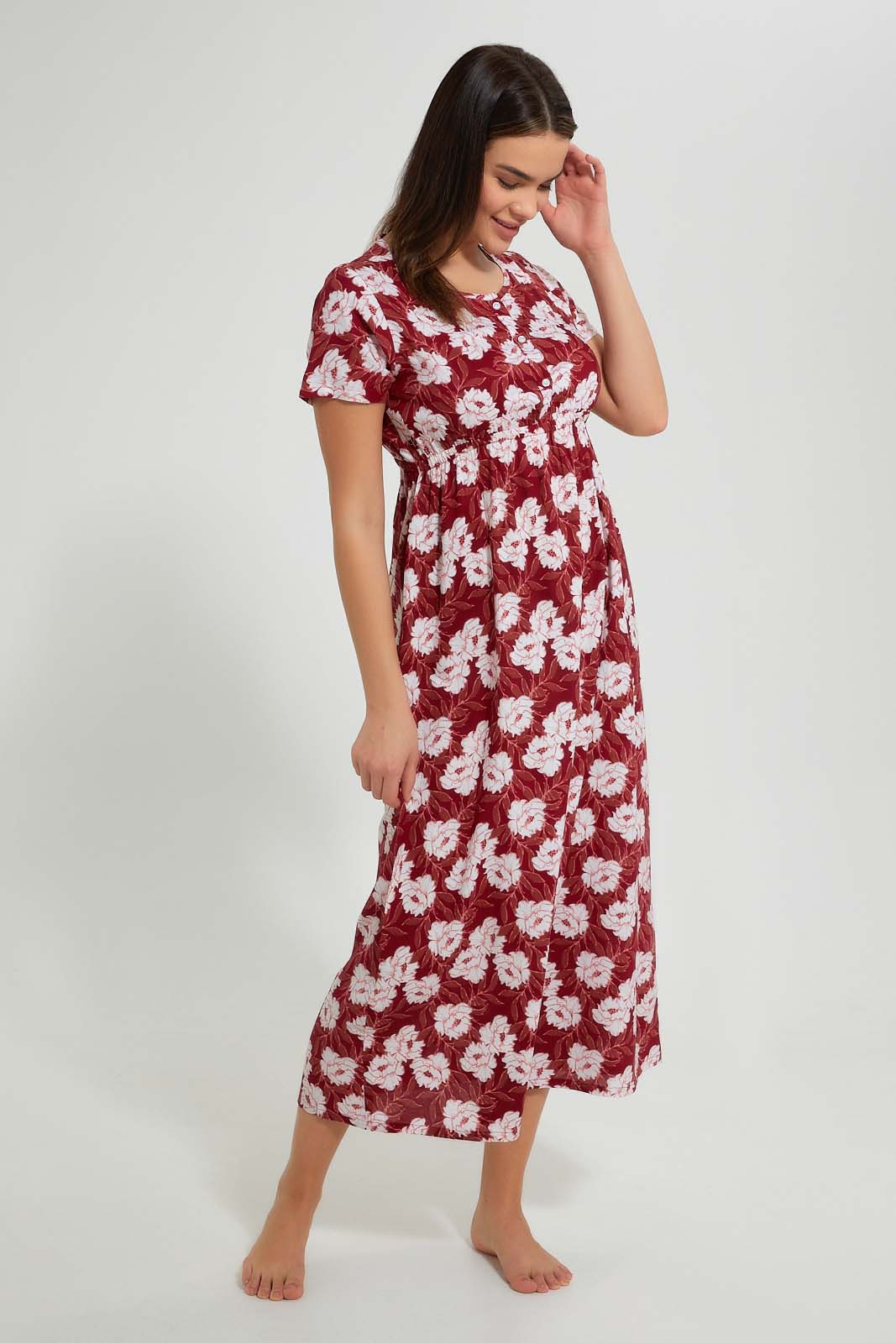 Redtag-Maroon-Floral-Printed-Nightgown-Nightgowns-Women's-
