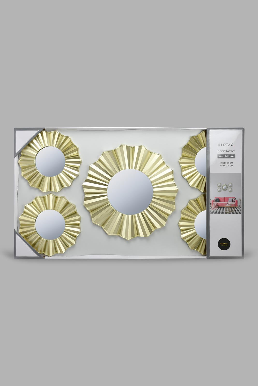 Redtag-Gold-Floral-Decorative-Wall-Mirror-Set(5Piece)-Mirrors-Home-Decor-