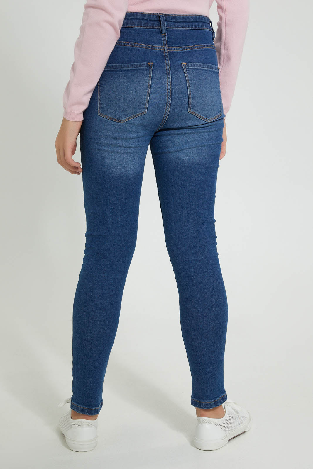Redtag-Meduim-Wash-Skinny-High-Rise-Jean-With-Embroidery-Jeans-Skinny-Fit-Senior-Girls-9 to 14 Years