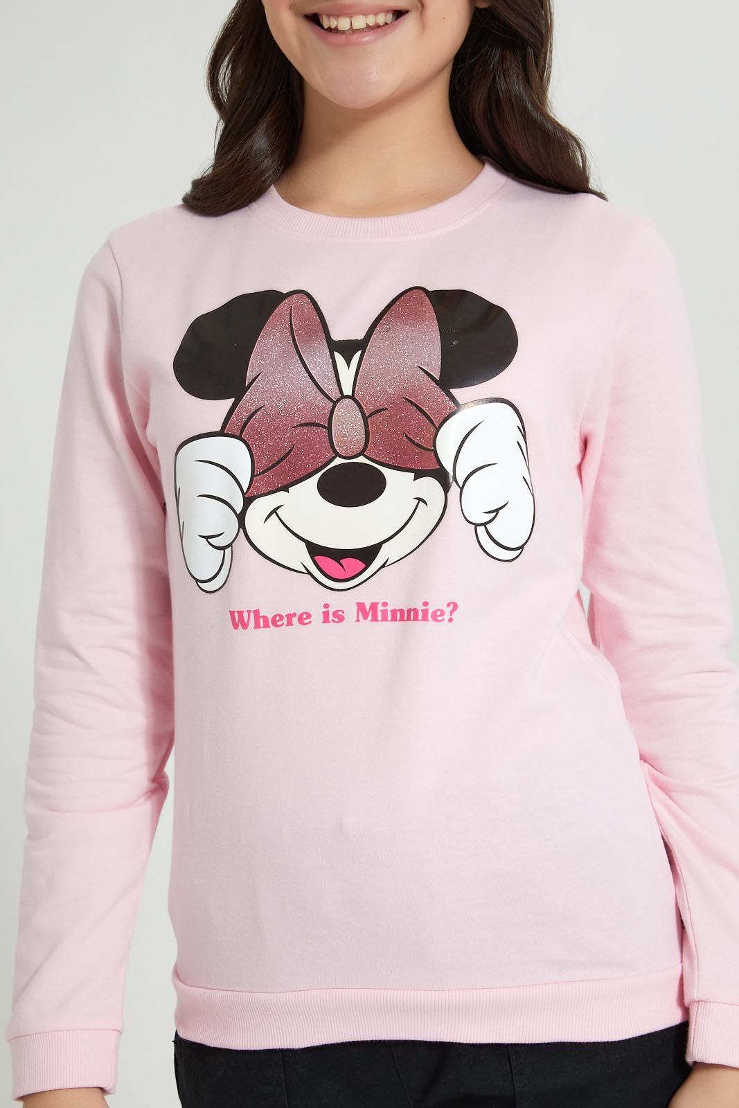 Redtag-Pink-Minnie-Mouse-SweaT-Shirts-Active-Sweatshirts-Senior-Girls-9 to 14 Years
