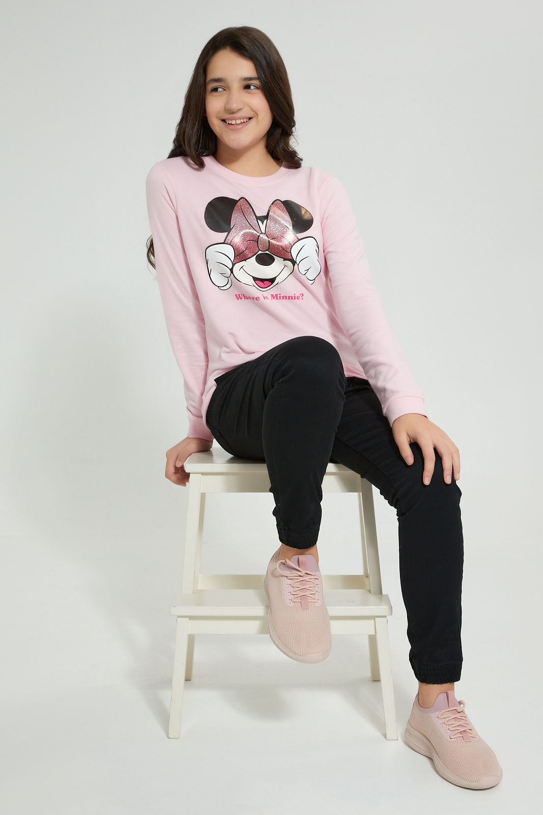Redtag-Pink-Minnie-Mouse-SweaT-Shirts-Active-Sweatshirts-Senior-Girls-9 to 14 Years