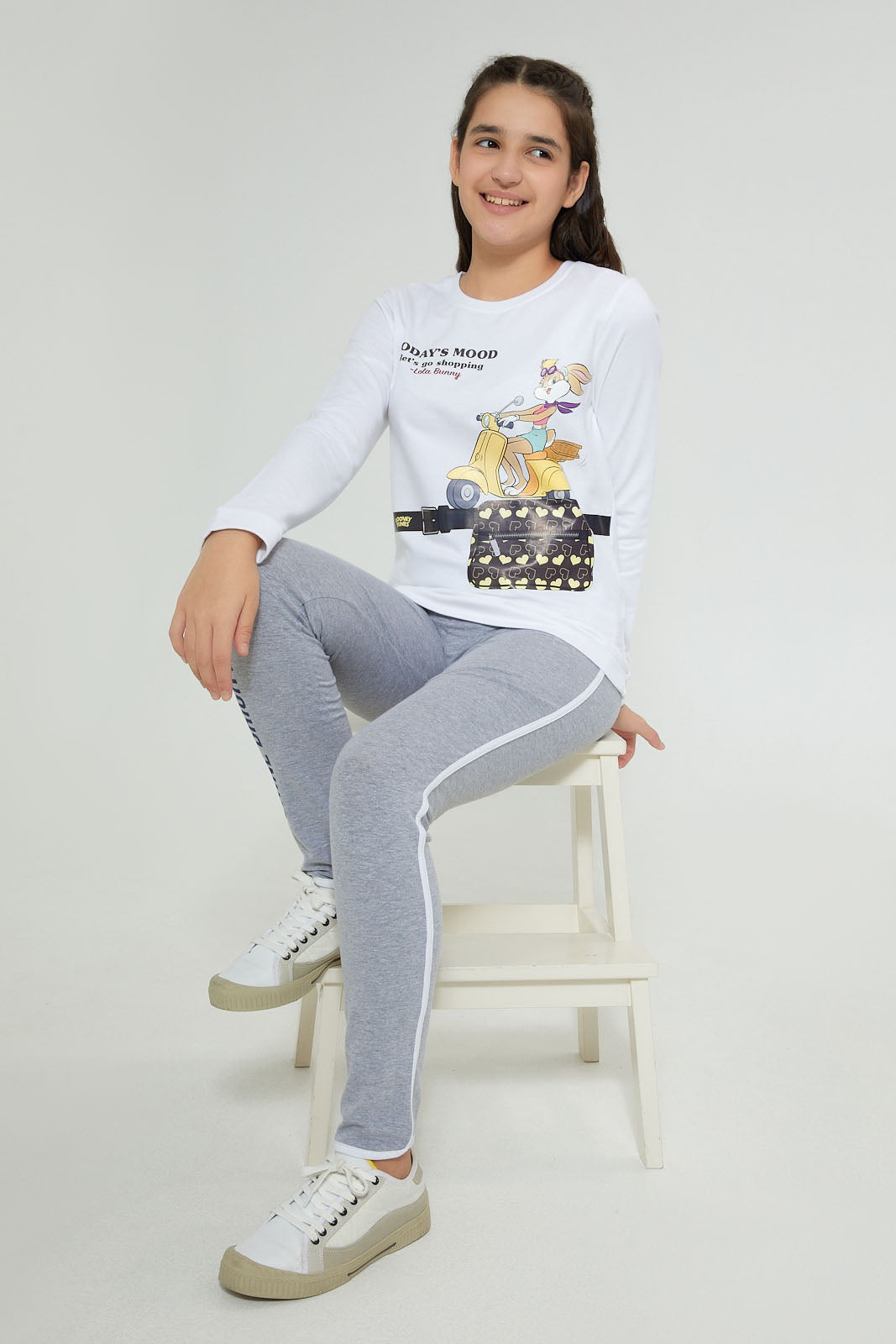 Redtag-White-Lola-Bunny-Sweatshirt-Active-Sweatshirts-Senior-Girls-9 to 14 Years