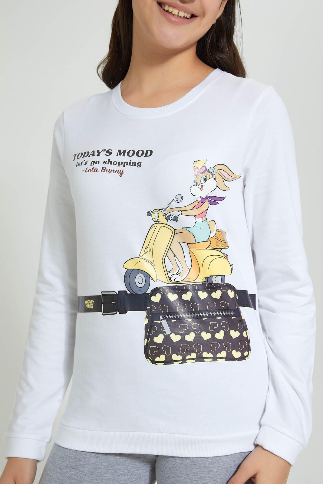 Redtag-White-Lola-Bunny-Sweatshirt-Active-Sweatshirts-Senior-Girls-9 to 14 Years
