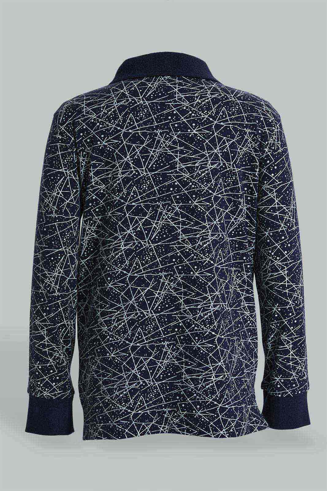Redtag-Navy-Long-Sleeve-Splat-Print-Polo-Shirt-Polo-Shirts-Boys-2 to 8 Years