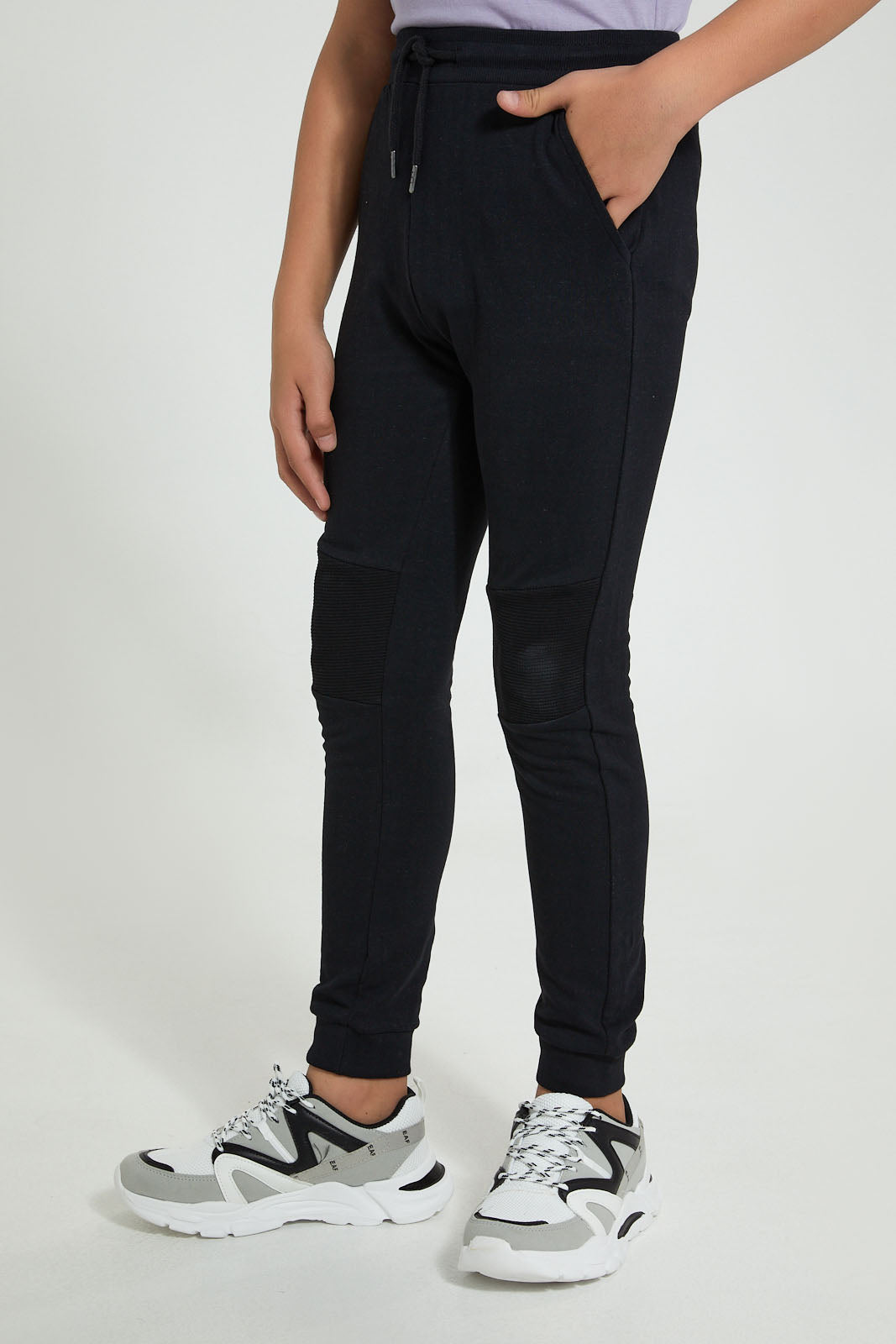 Redtag-Black-Biker-Knee-Active-Pant-Joggers-Senior-Boys-9 to 14 Years