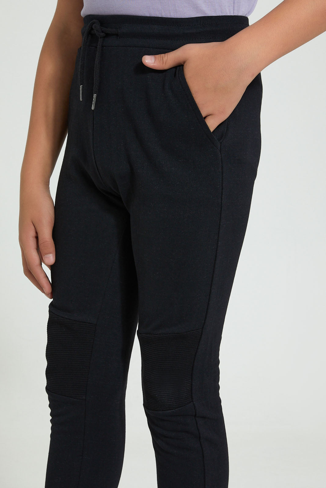 Redtag-Black-Biker-Knee-Active-Pant-Joggers-Senior-Boys-9 to 14 Years