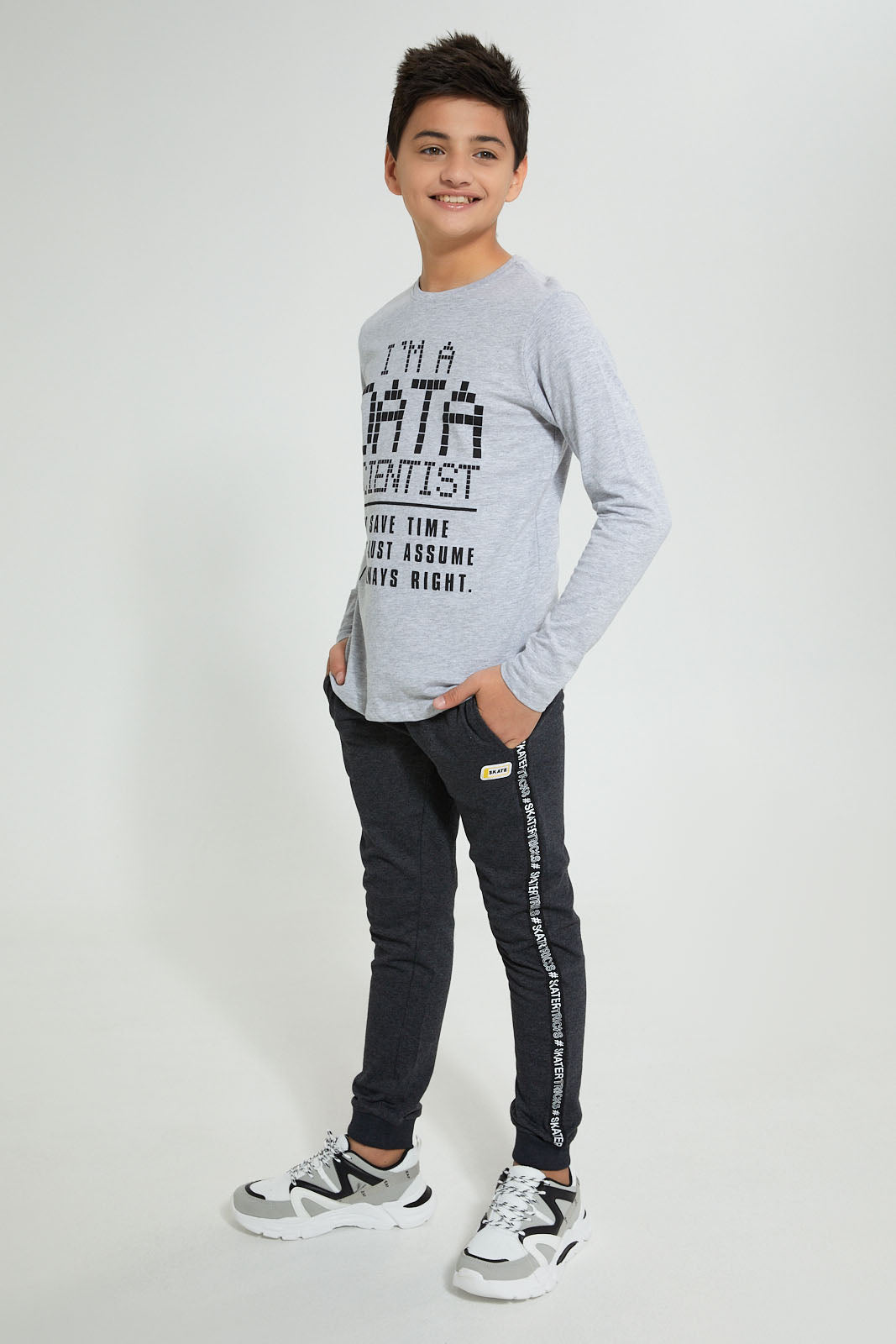 Redtag-Charcoal-Side-Tape-Active-Pant-Joggers-Senior-Boys-9 to 14 Years