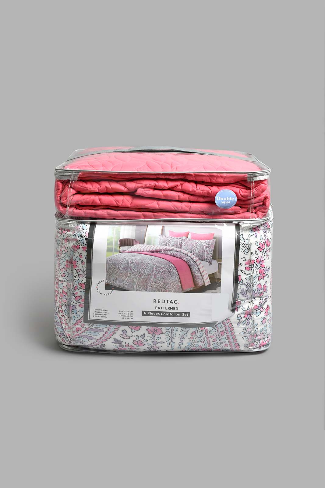 Redtag-Pink-Paisley-Print-6-Piece-Comforter-Set-(Double-Size)-Comforters-Home-Bedroom-