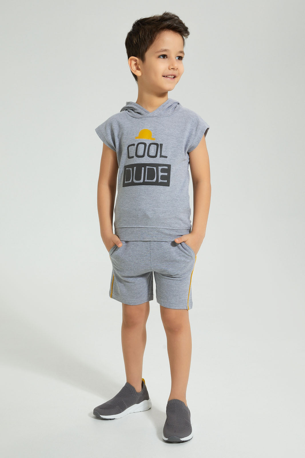 Redtag-Grey-Marl-Pique-Terry-Hooded-And-Shorts-Set-Boys-Sets,-Colour:Grey,-Filter:Boys-(2-to-8-Yrs),-New-In,-New-In-BOY,-Non-Sale,-S22A,-Section:Kidswear-Boys-2 to 8 Years