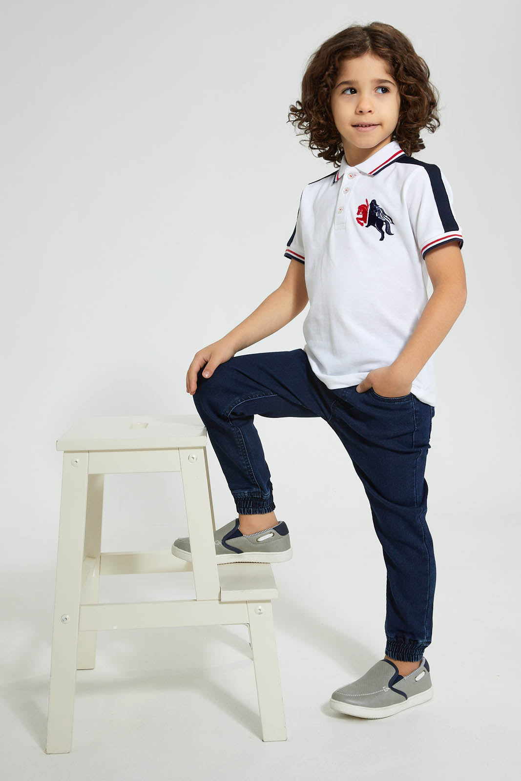 Redtag-White-Polo-Shirt-With-Horse-Logo-Polo-Shirts-Boys-2 to 8 Years