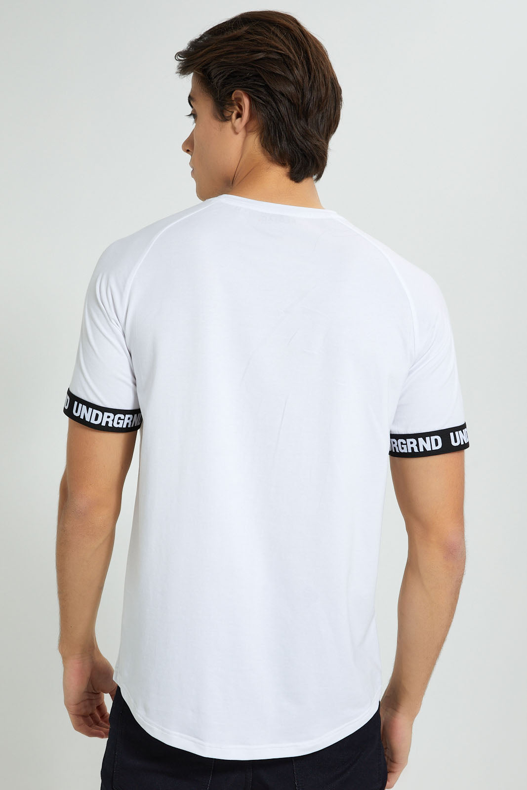 Redtag-White-Stretch-T-Shirt-With-Cuff-Tape-Graphic-Prints-Men's-