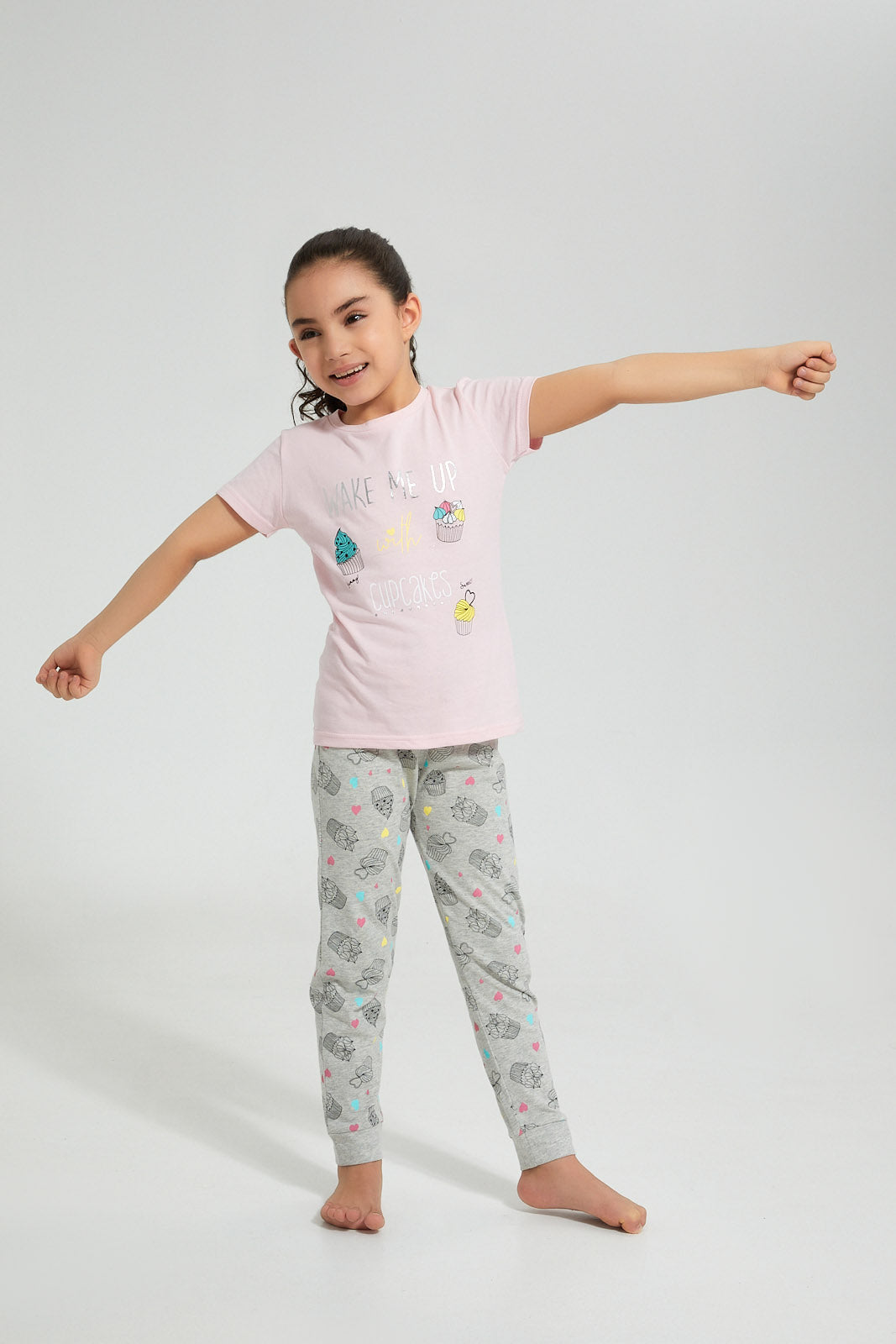 Redtag-Pink-Cupcake-Print-Nightsuit-With-Cuff-Bottom-Colour:Pink,-Filter:Girls-(2-to-8-Yrs),-Girls-Pyjama-Sets,-New-In,-New-In-GIR,-Non-Sale,-S22B,-Section:Kidswear-Girls-2 to 8 Years