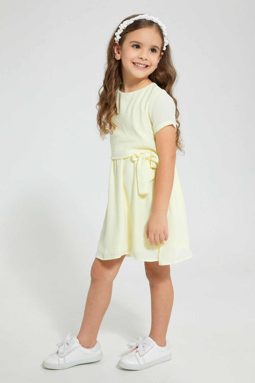 Redtag-Yellow-Knot-Dress-Dresses-Girls-2 to 8 Years