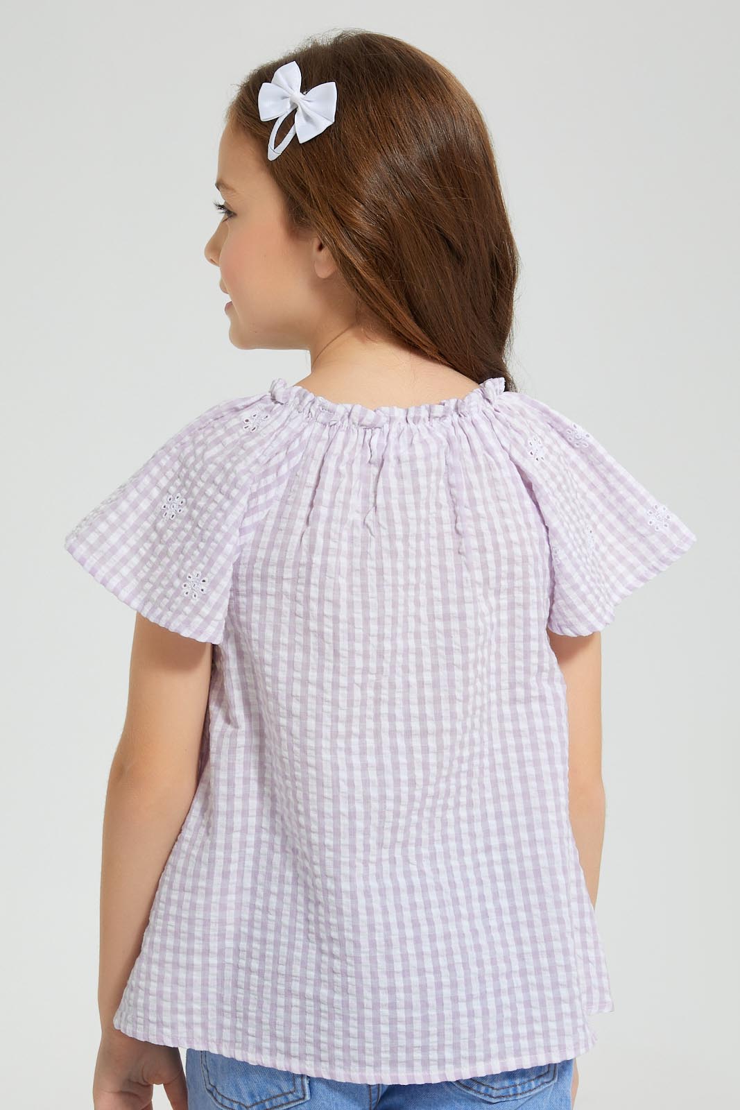 Redtag-Lilac-Yarndyed-Check-With-Shifli-&-Textured-Blouse-Colour:Lilac,-Filter:Girls-(2-to-8-Yrs),-Girls-Blouses,-New-In,-New-In-GIR,-Non-Sale,-S22B,-Section:Kidswear-Girls-2 to 8 Years
