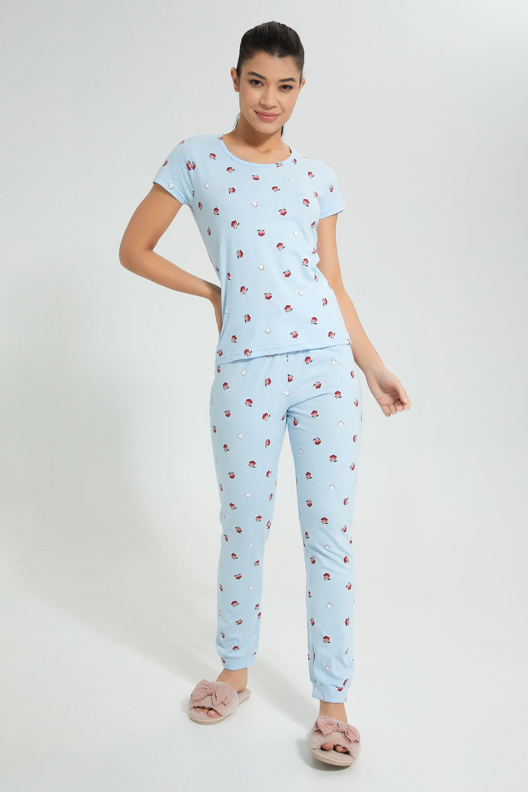 Redtag-Blue-Heart-Printed-Pyjama-Set-Colour:Blue,-Filter:Women's-Clothing,-New-In,-New-In-Women,-Non-Sale,-S22A,-Section:Women,-Women-Pyjama-Sets-Women's-