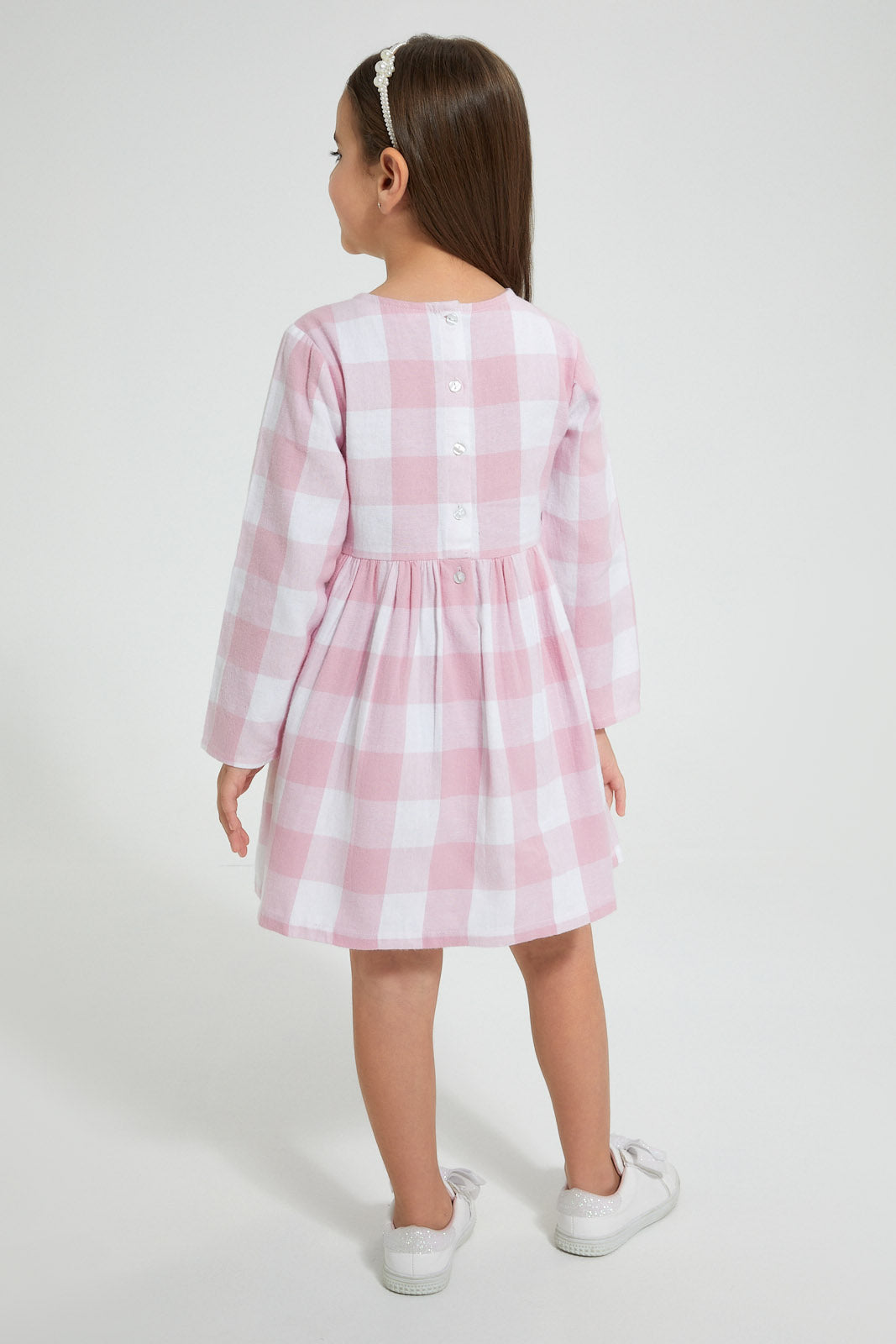 Redtag-Pink-Check-Dress-Dresses-Girls-2 to 8 Years