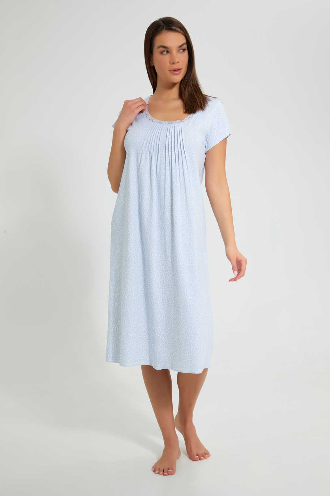 Redtag-Pink/White-Stripe-Floral-Printed-Nightgown-Nightgowns-Women's-