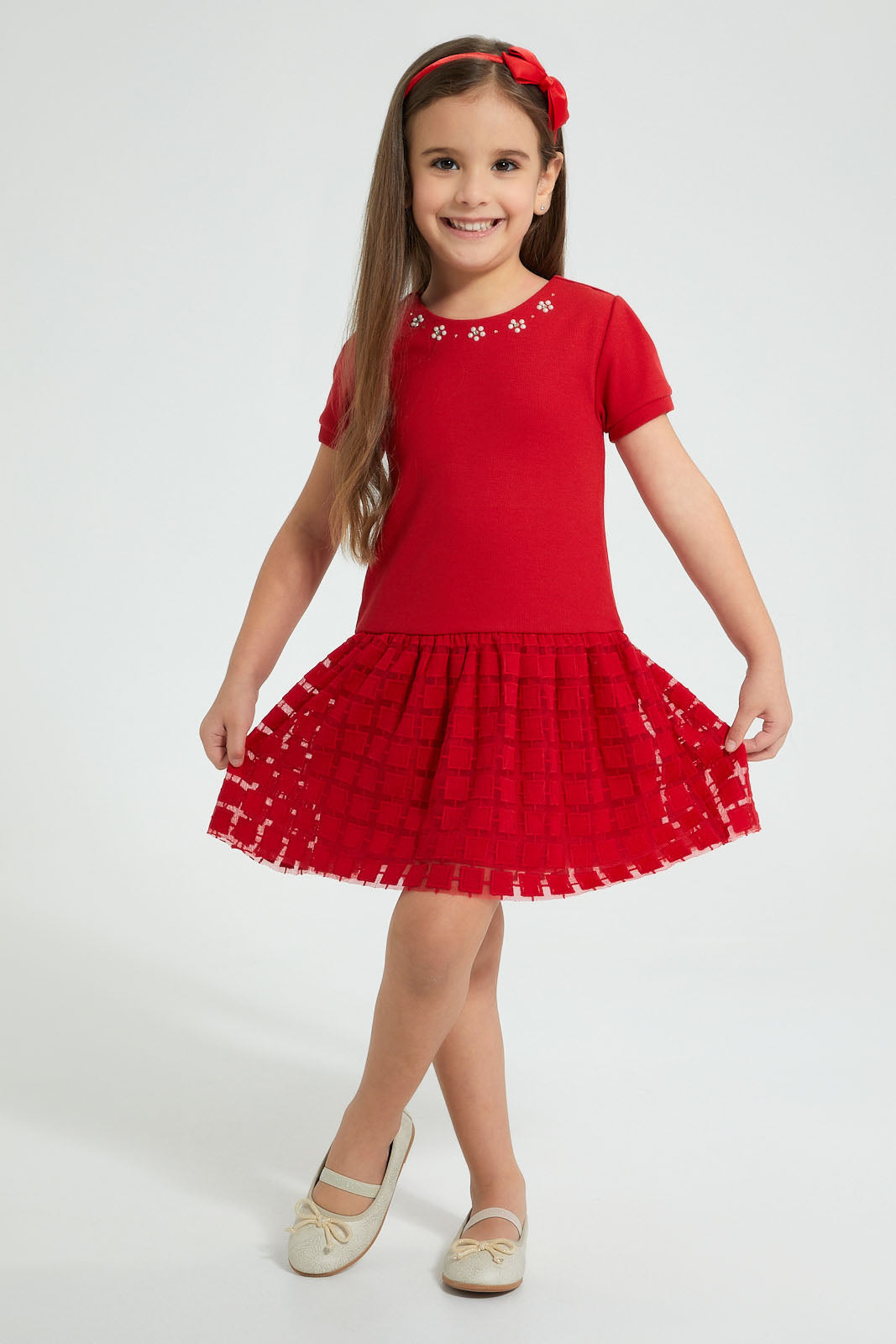 Redtag-Assorted-Textured-Dress-Dresses-Girls-2 to 8 Years