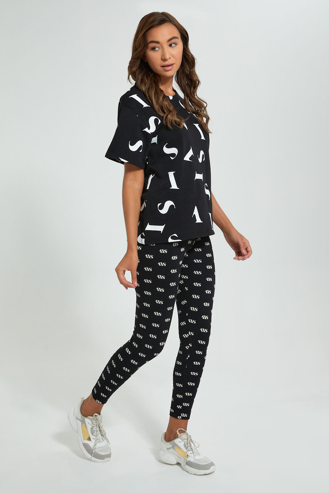 Redtag-Black-Long-Line-Allover-Print-T-Shirt-Active-Tees-Women's-0