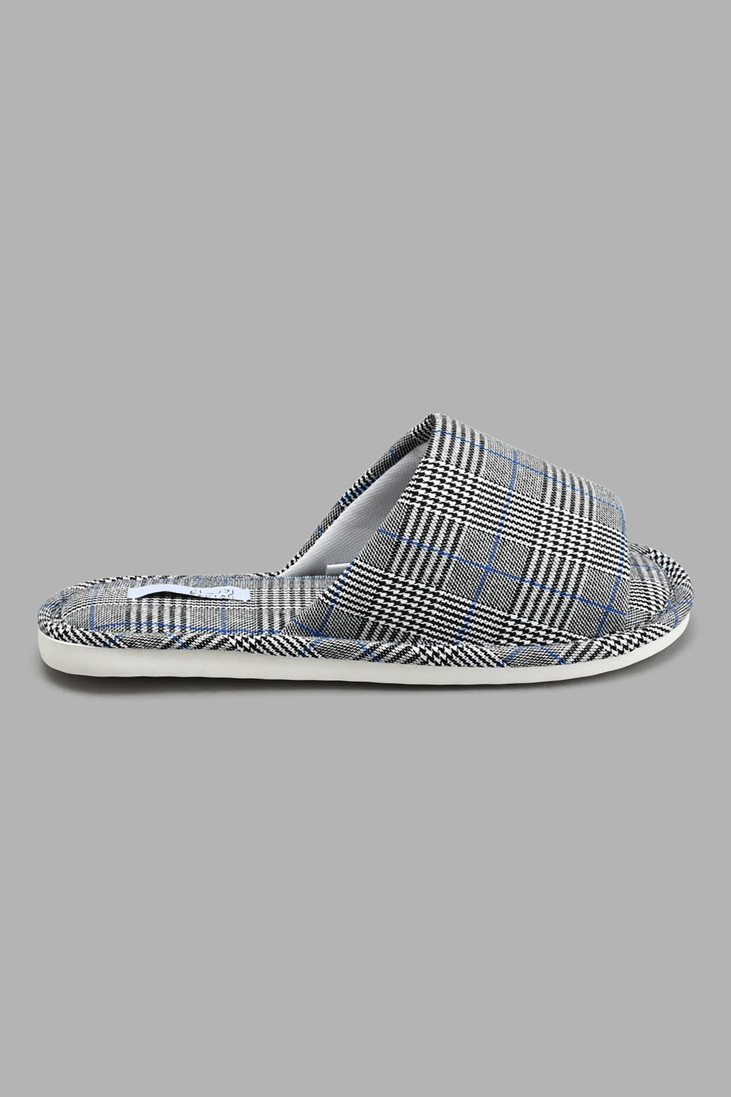 Redtag-Grey-Checkered-Slipper-Colour:Grey,-Filter:Men's-Footwear,-Men-Slippers,-New-In,-New-In-Men-FOO,-Non-Sale,-S22A,-Section:Men-Men's-