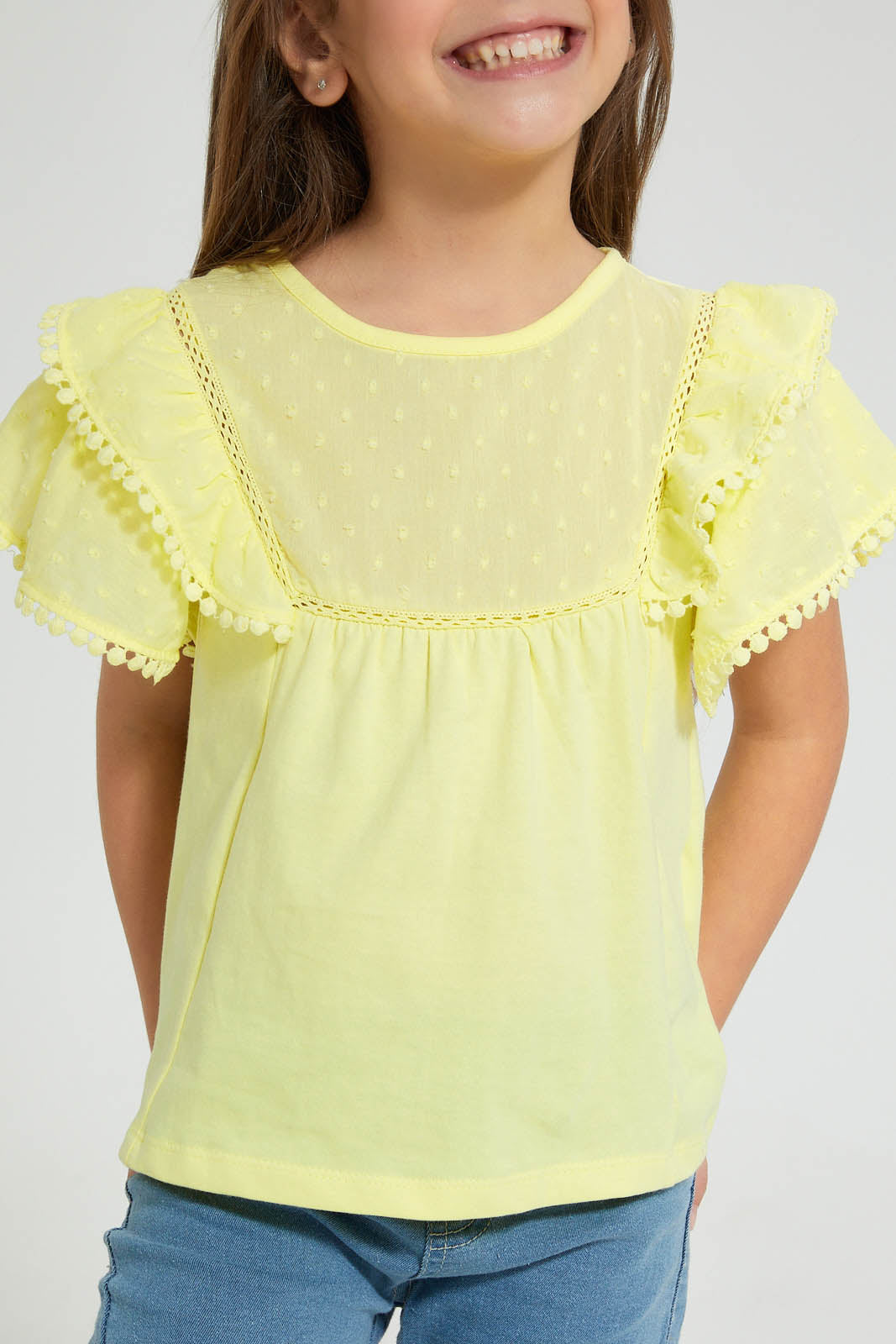 Redtag-Yellow-Sleeve-Blouse-Colour:Yellow,-Filter:Girls-(2-to-8-Yrs),-Girls-Blouses,-New-In,-New-In-GIR,-Non-Sale,-S22B,-Section:Kidswear-Girls-2 to 8 Years