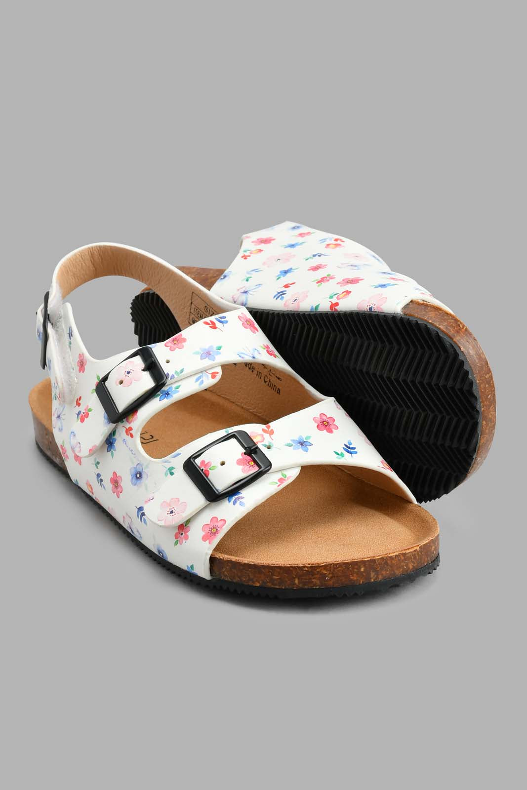 Redtag-White-Floral-Print-Cork-Sandal-Cork-Girls-3 to 5 Years
