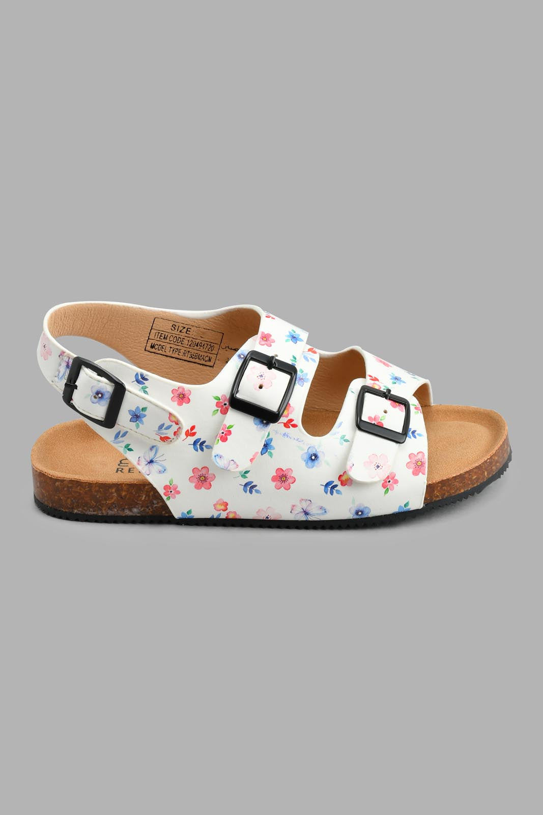 Redtag-White-Floral-Print-Cork-Sandal-Cork-Girls-3 to 5 Years