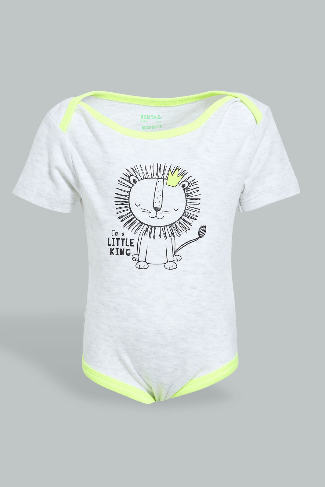Redtag-Grey-And-Neon-Lion-5-Piece-Pack-Bodysuit-Bodysuits-Baby-0 to 12 Months