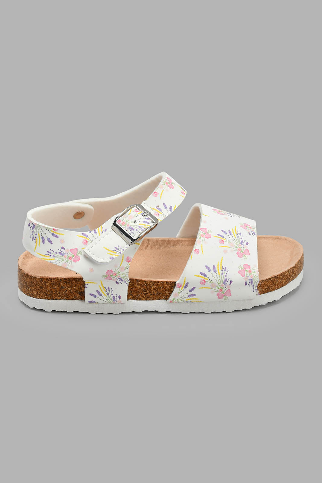 Redtag-White-Floral-Print-Cork-Sandal-Cork-Girls-3 to 5 Years