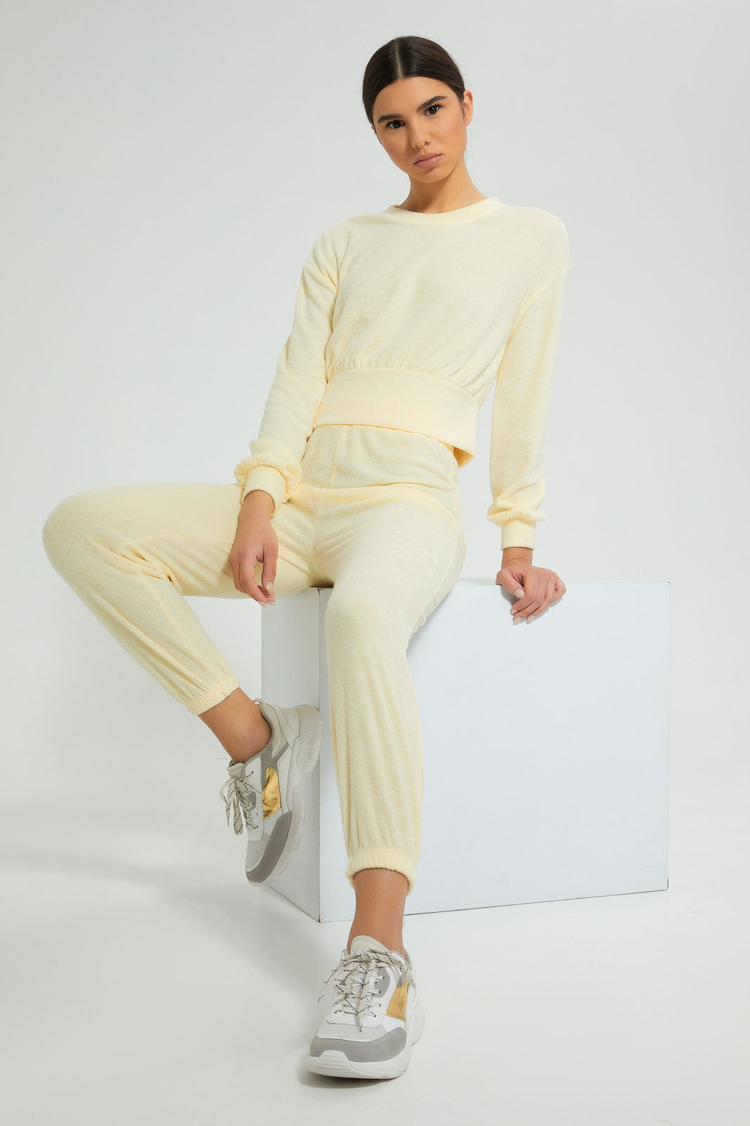 Redtag-Yellow-Plain-Jogger-With-Elasticated-Hem-&-Placement-Embroideredroidery-Trousers-Women's-