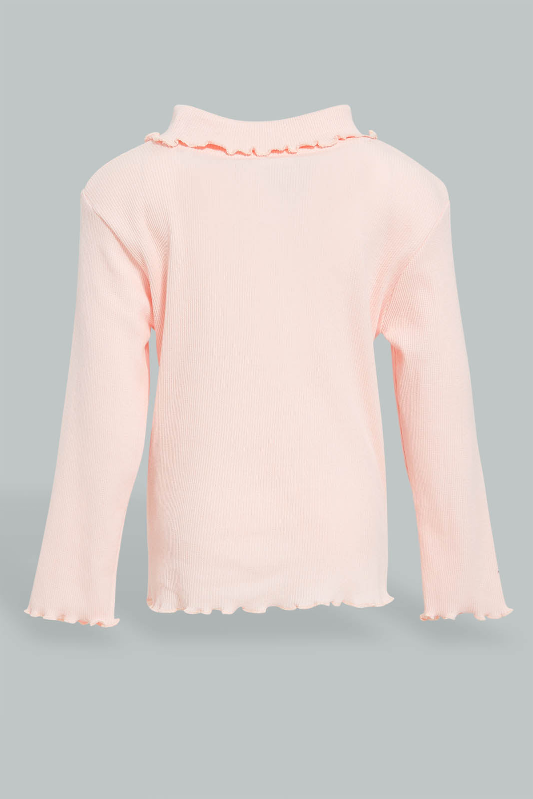 Redtag-Coral-Solid-Ribbed-Tshirt-Plain-Infant-Girls-3 to 24 Months