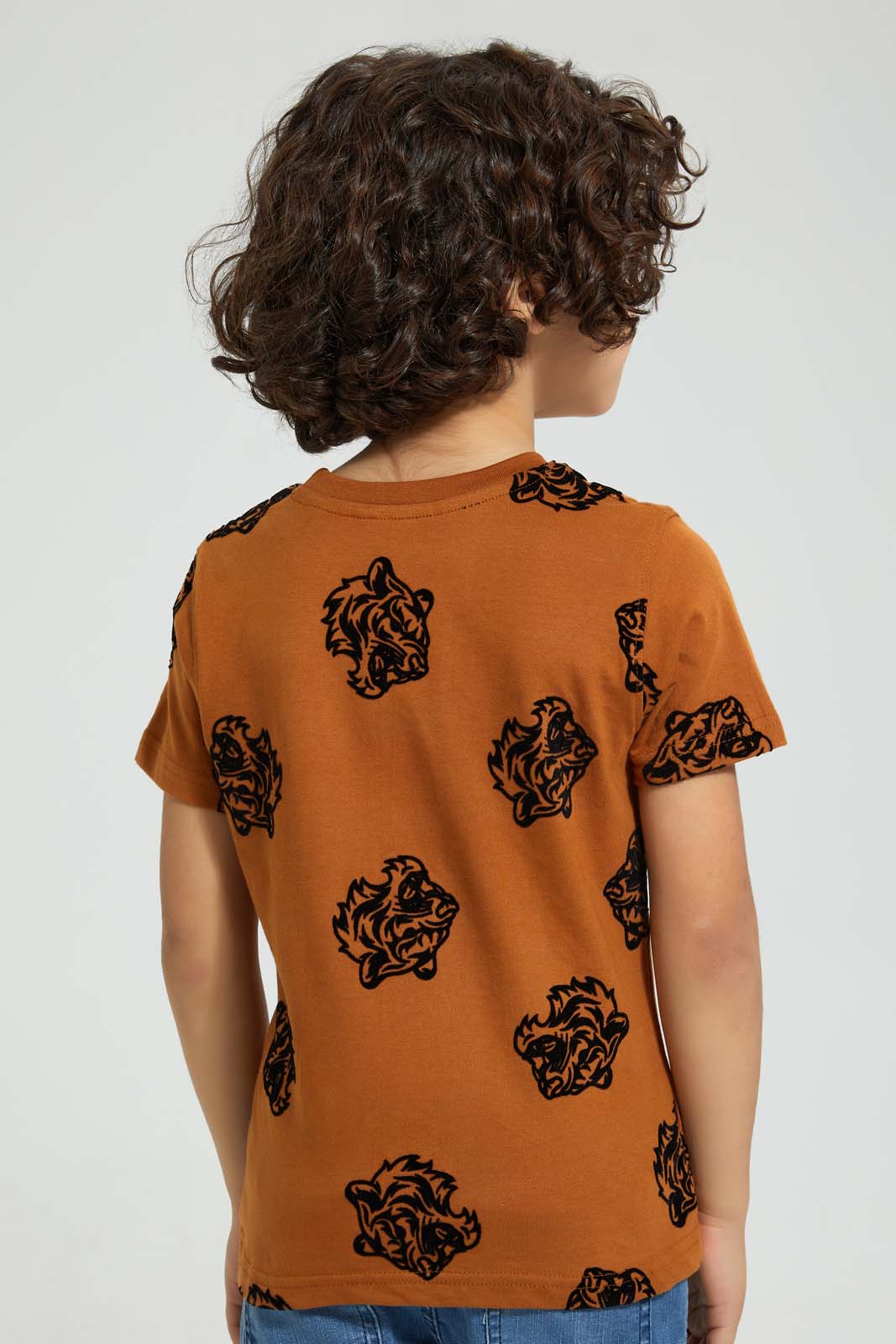 Redtag-Brown-Tiger-Aop-T-Shirt-All-Over-Prints-Boys-2 to 8 Years