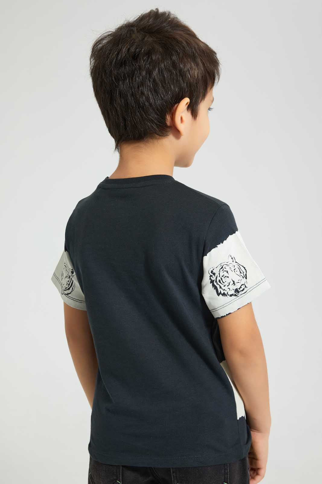 Redtag-Grey-Tie-Dye-Tiger-Print-T-Shirt-All-Over-Prints-Boys-2 to 8 Years