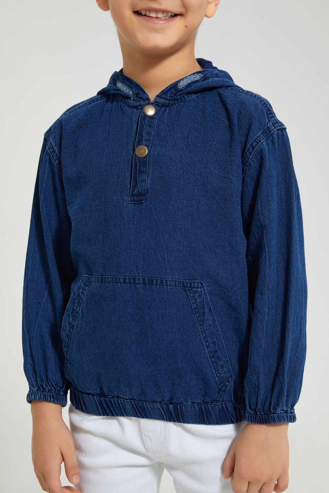 Redtag-Dark-Wash-Hooded-Shirt-Casual-Shirts-Boys-2 to 8 Years