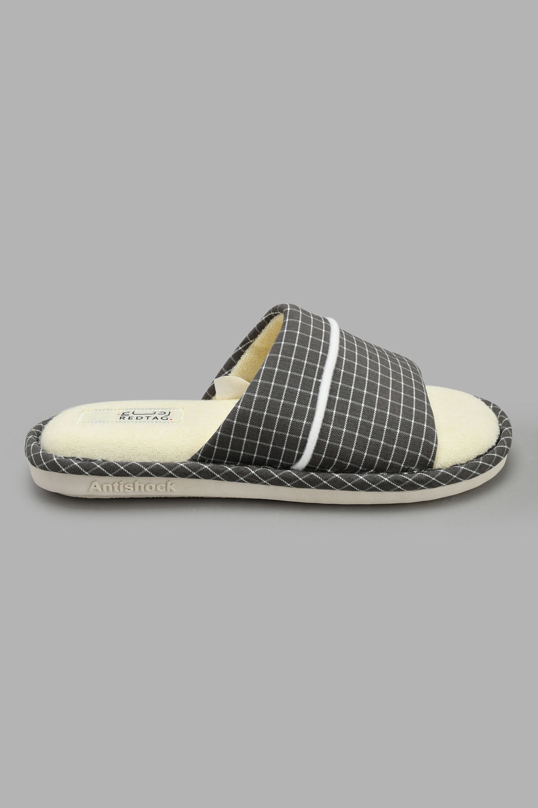 Redtag-Grey-Checkered-Slipper-Slippers-Senior-Boys-5 to 14 Years