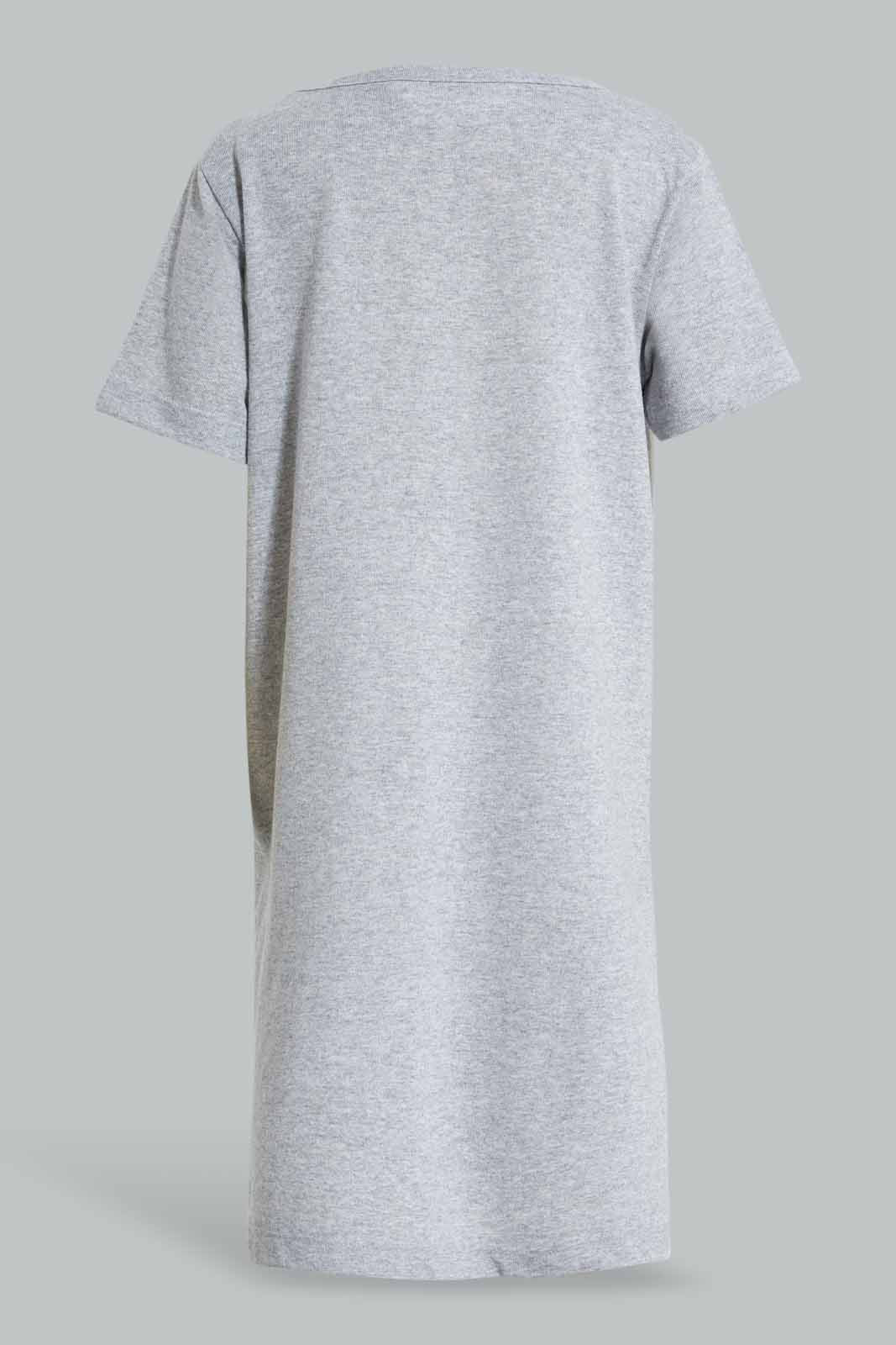 Redtag-Grey-Cat-Print-Basic-Nightshirt-Nightshirts-Girls-2 to 8 Years