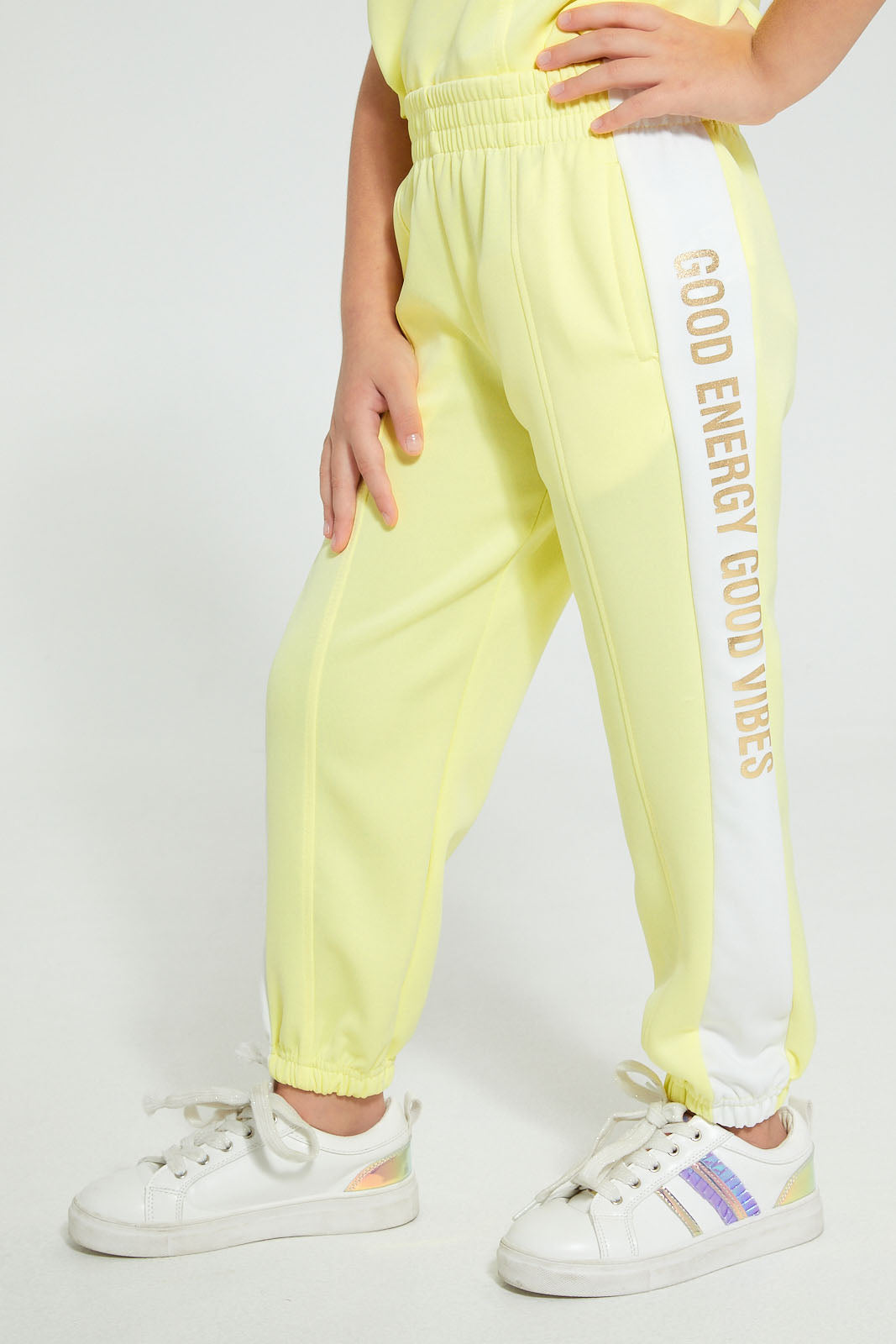Yellow Good Energy Good Vibes Jog Suit (2 Piece)