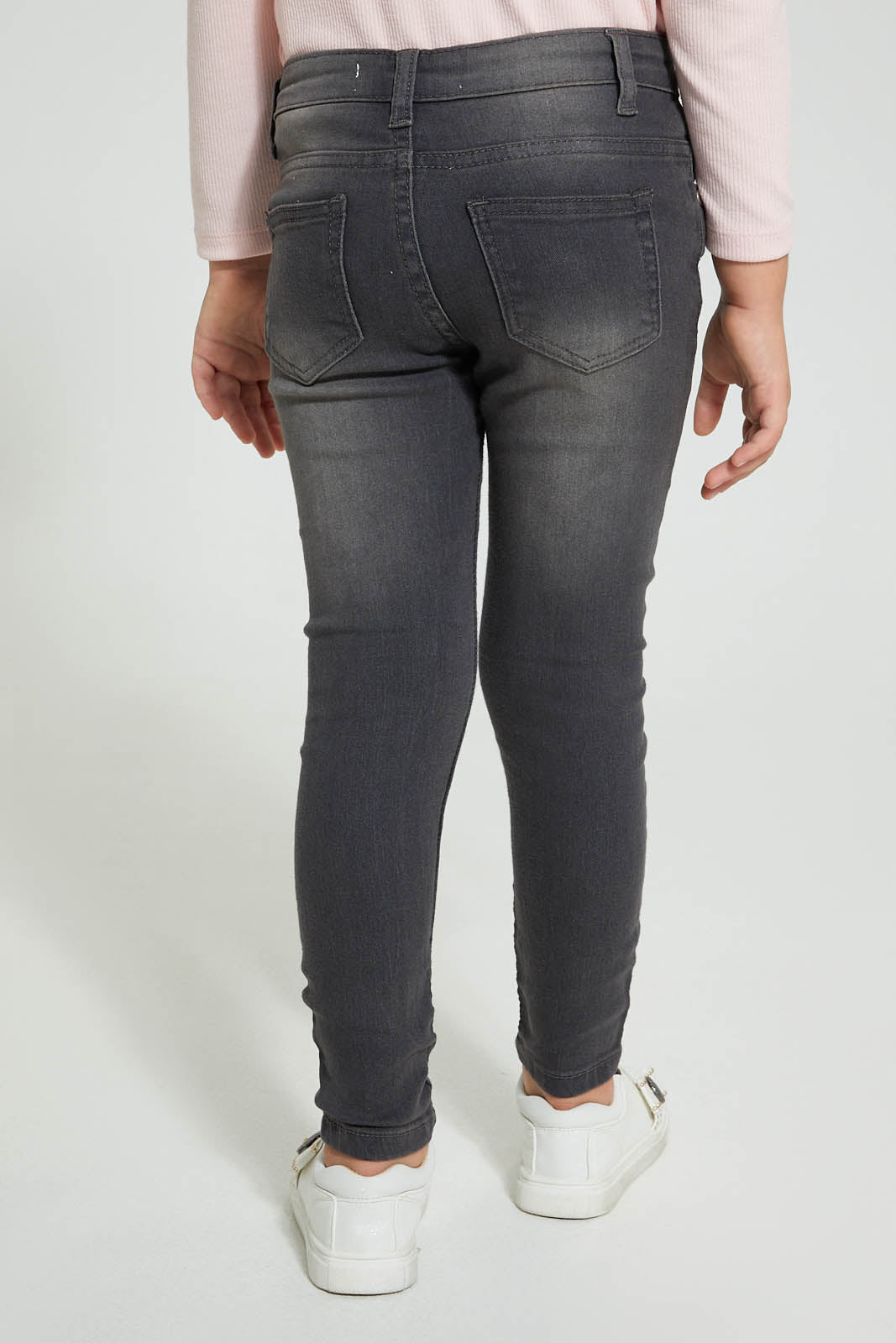 Redtag-Grey-Basic-5Pocket-Jean-Jeans-Slim-Fit-Girls-2 to 8 Years