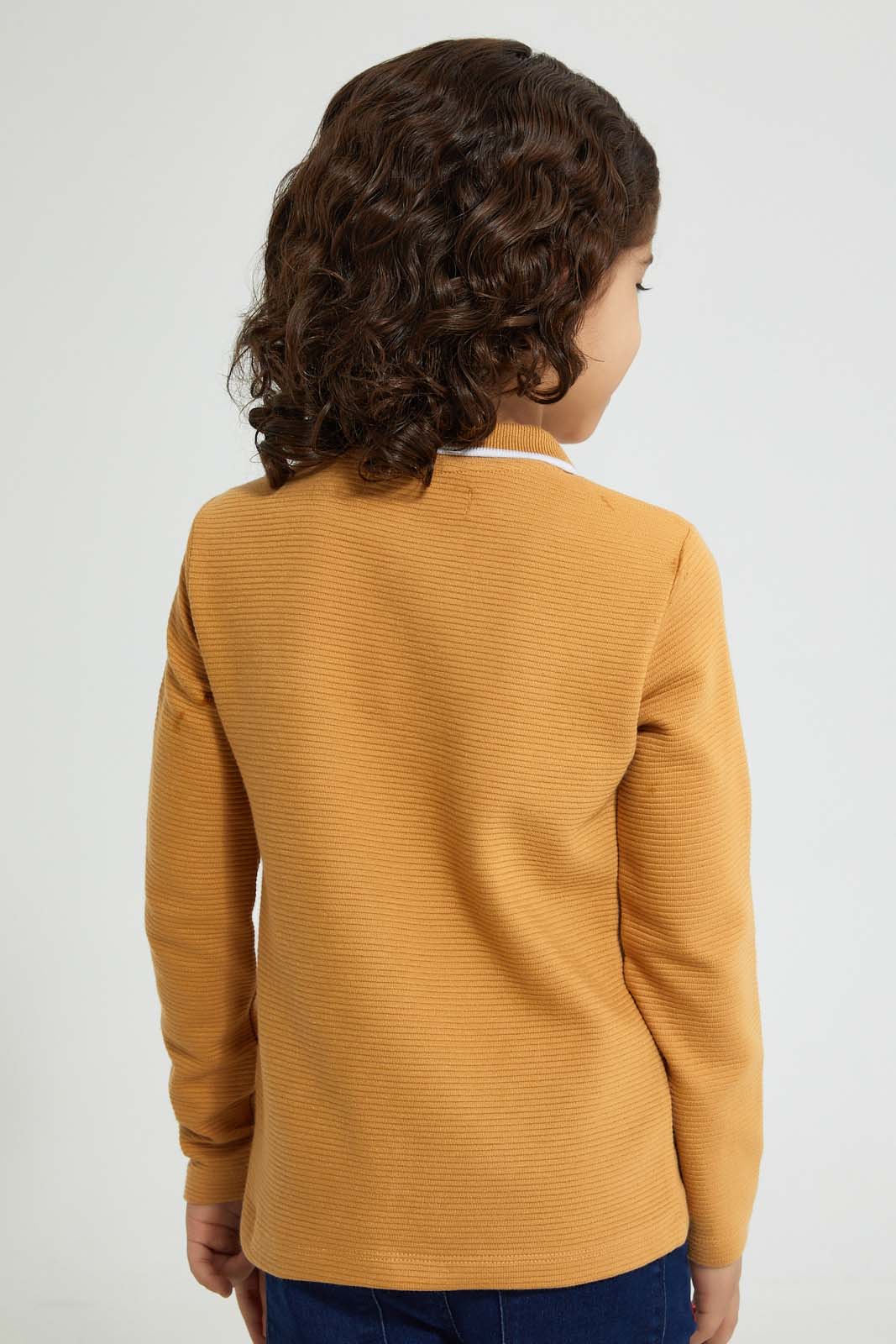 Redtag-Yellow-Ottoman-Long-Sleeve-Polo-Shirt-Polo-Shirts-Boys-2 to 8 Years