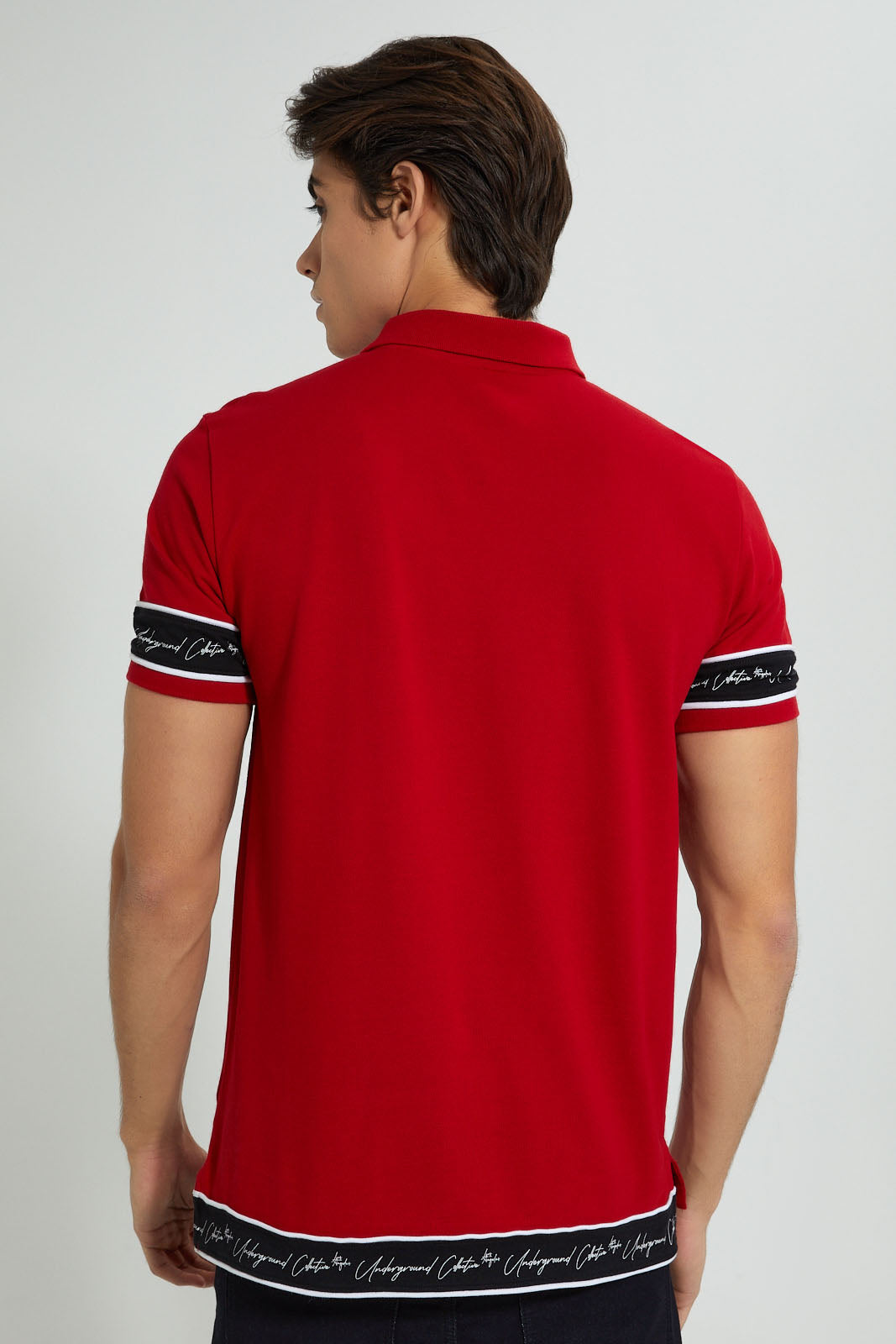 Redtag-Red-Polo-Shirt-With-Tape-Detailing-Polo-Shirts-Men's-