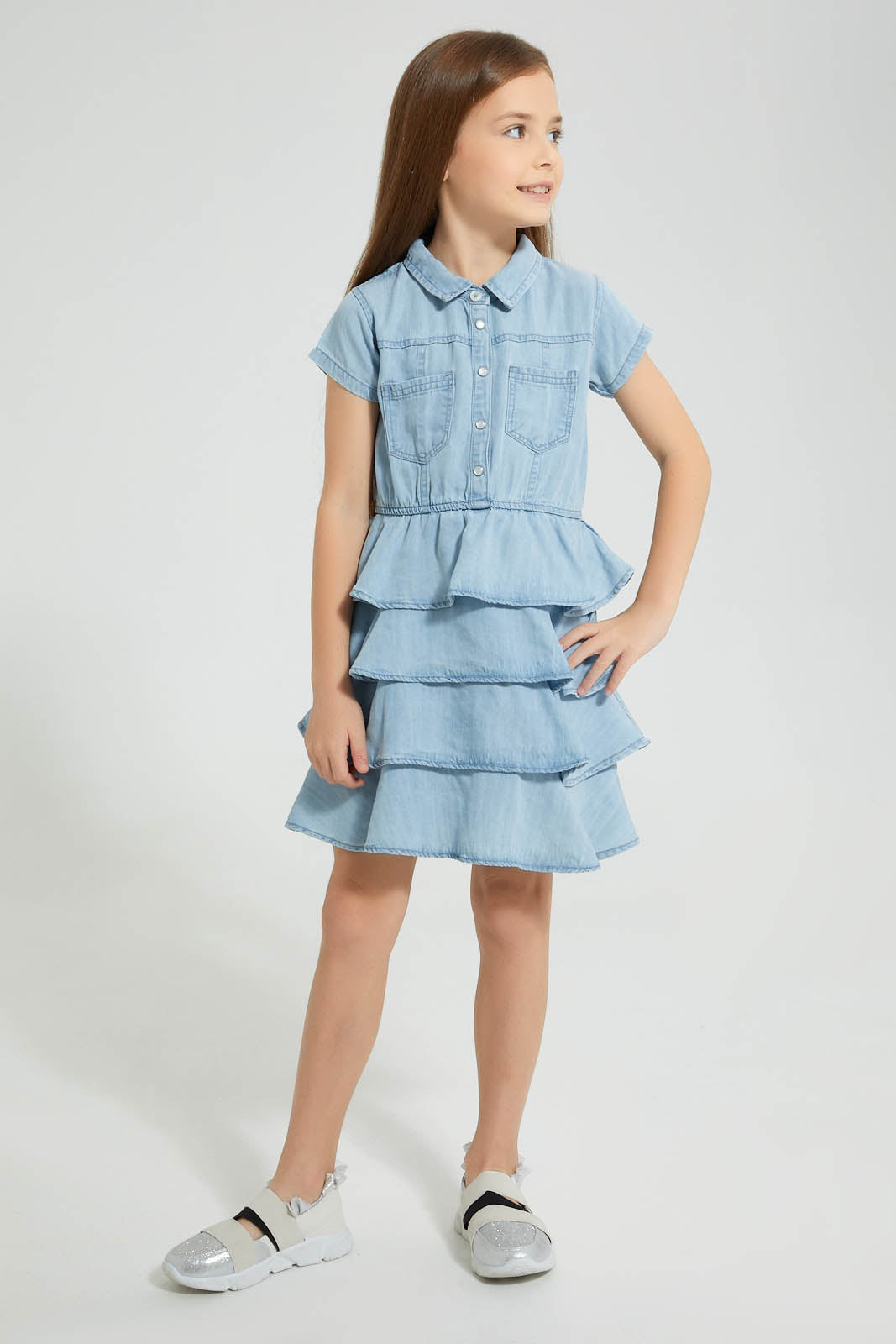Redtag-Denim-Shirt-Dress-Colour:Denim,-Filter:Girls-(2-to-8-Yrs),-Girls-Dresses,-New-In,-New-In-GIR,-Non-Sale,-S22B,-Section:Kidswear-Girls-2 to 8 Years