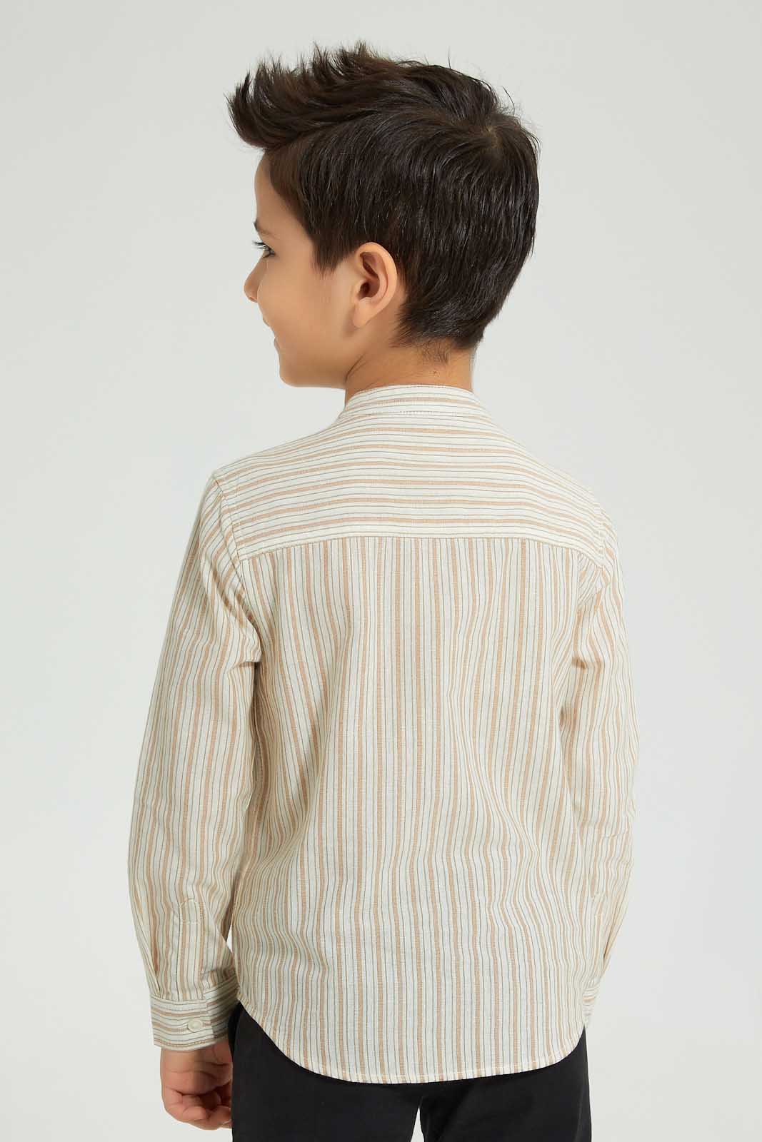 Redtag-Stone-Stripe-Mandarin-Collar-Shirt-Boys-Shirts,-Colour:Beige,-Filter:Boys-(2-to-8-Yrs),-New-In,-New-In-BOY,-Non-Sale,-S22B,-Section:Kidswear-Boys-2 to 8 Years