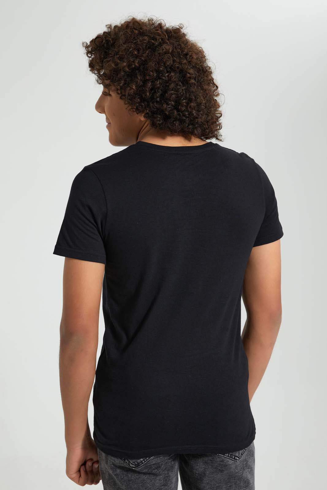 Redtag-Black-Glitch-Tee-All-Over-Prints-Senior-Boys-9 to 14 Years
