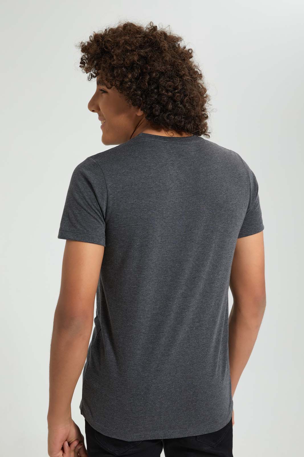 Redtag-Charcoal-Bear-Tee-All-Over-Prints-Senior-Boys-9 to 14 Years