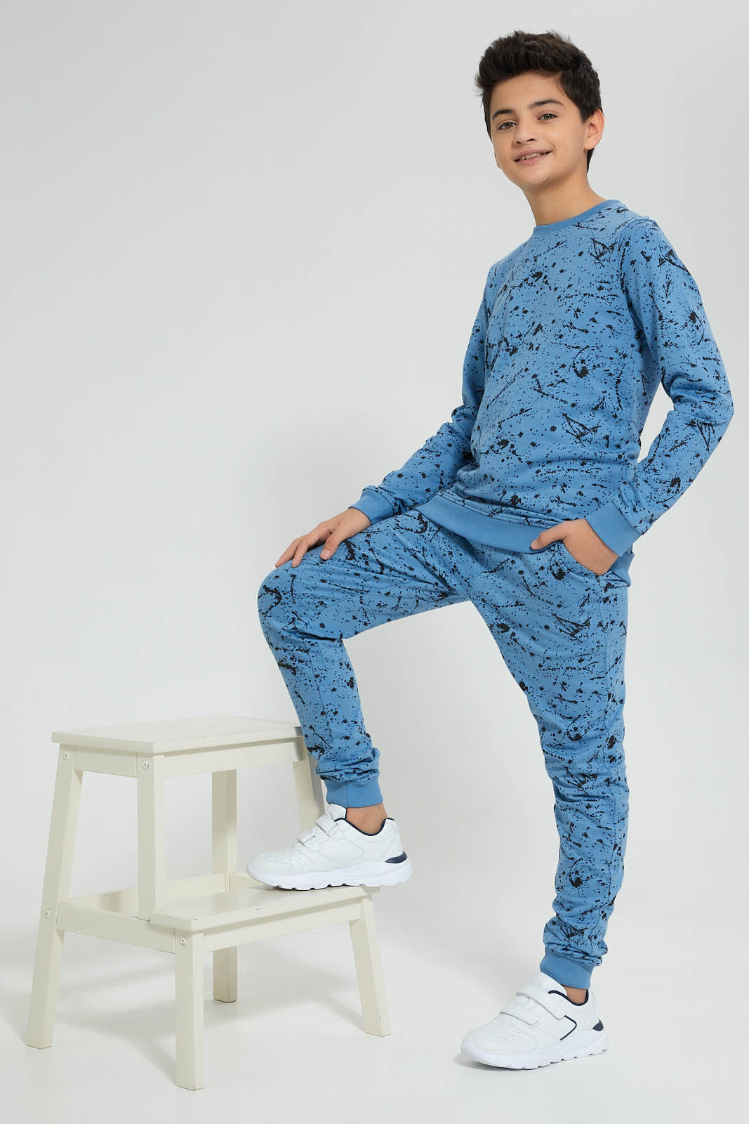 Redtag-Blue-Splatter-Active-Pant-Joggers-Senior-Boys-9 to 14 Years