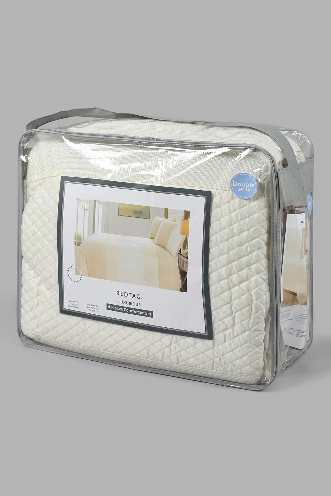 Redtag-Beige-4-Piece-Comforter-Set-(Double-Size)-Comforters-Home-Bedroom-