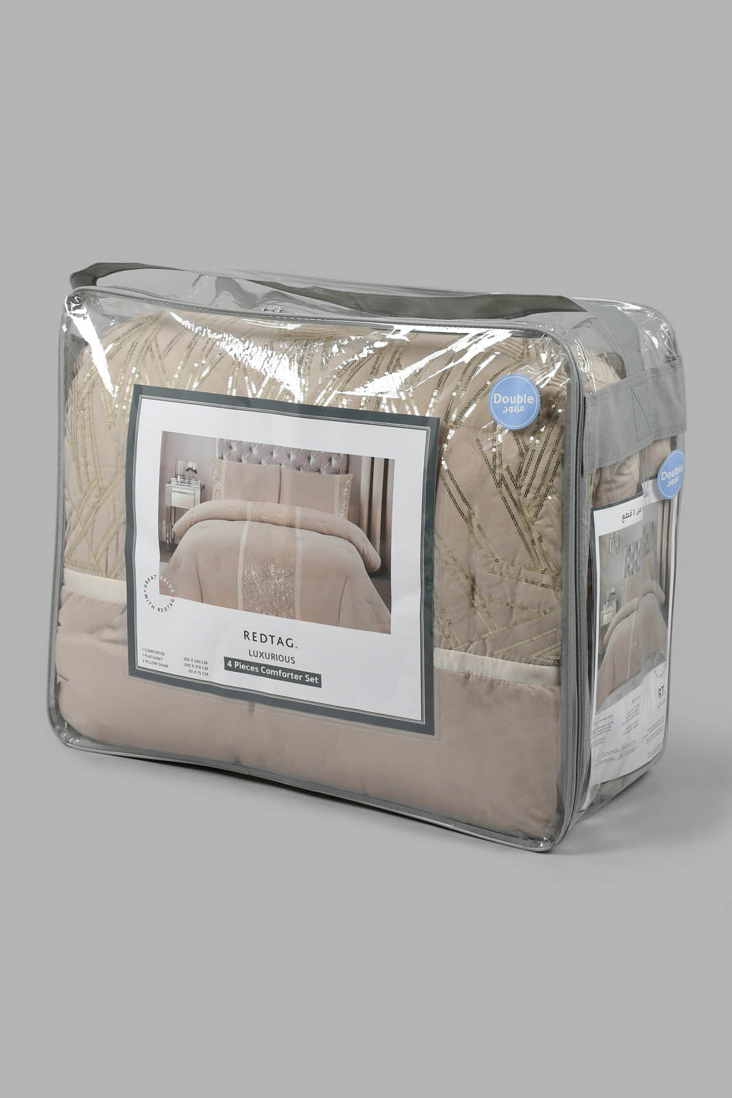 Redtag-Beige-4-Piece-Comforter-Set-(Double-Size)-Comforters-Home-Bedroom-